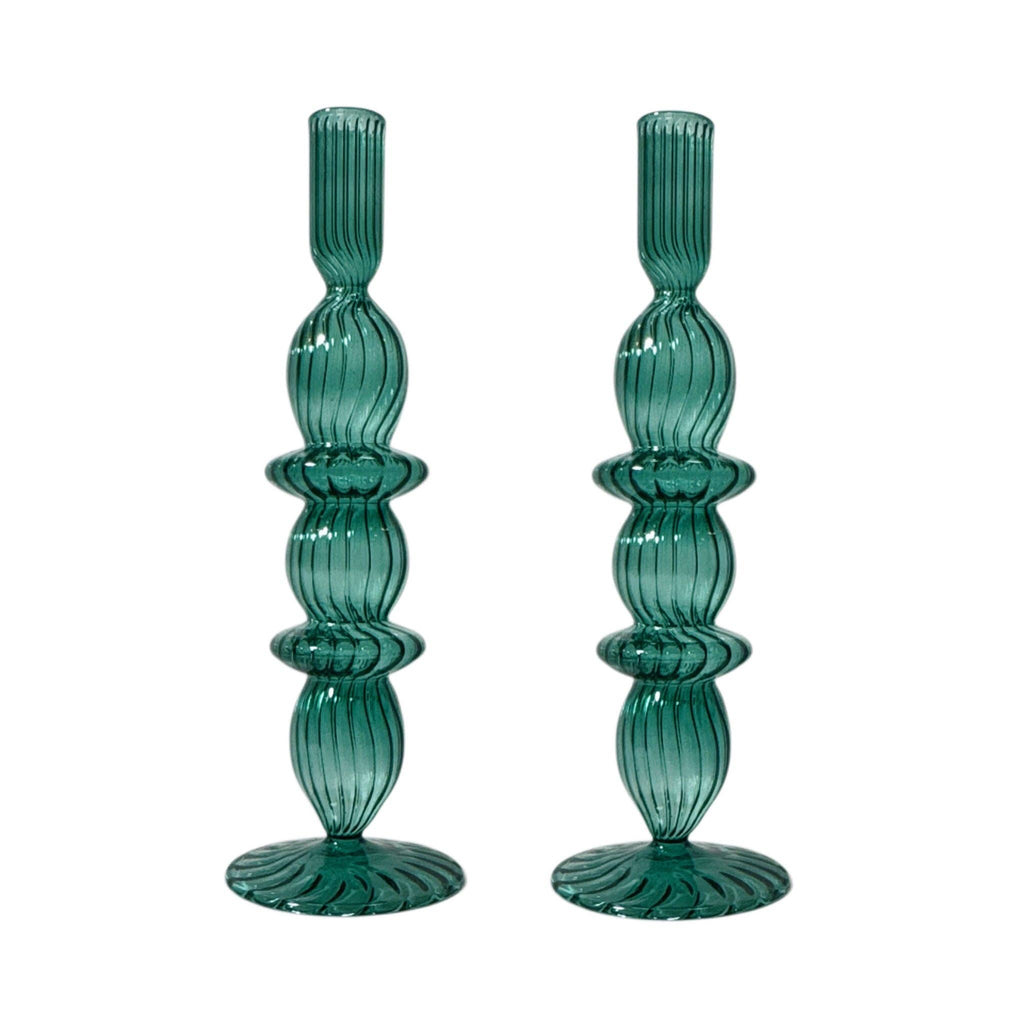 Polly Teal Glass Candle Holder, Set of 2
