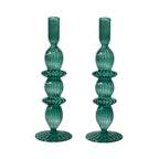Polly Teal Glass Candle Holder, Set of 2