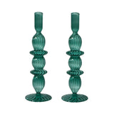 Polly Teal Glass Candle Holder, Set of 2