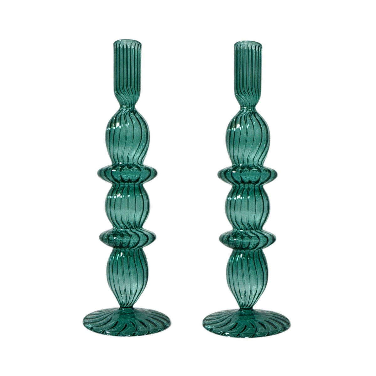 Polly Teal Glass Candle Holder, Set of 2