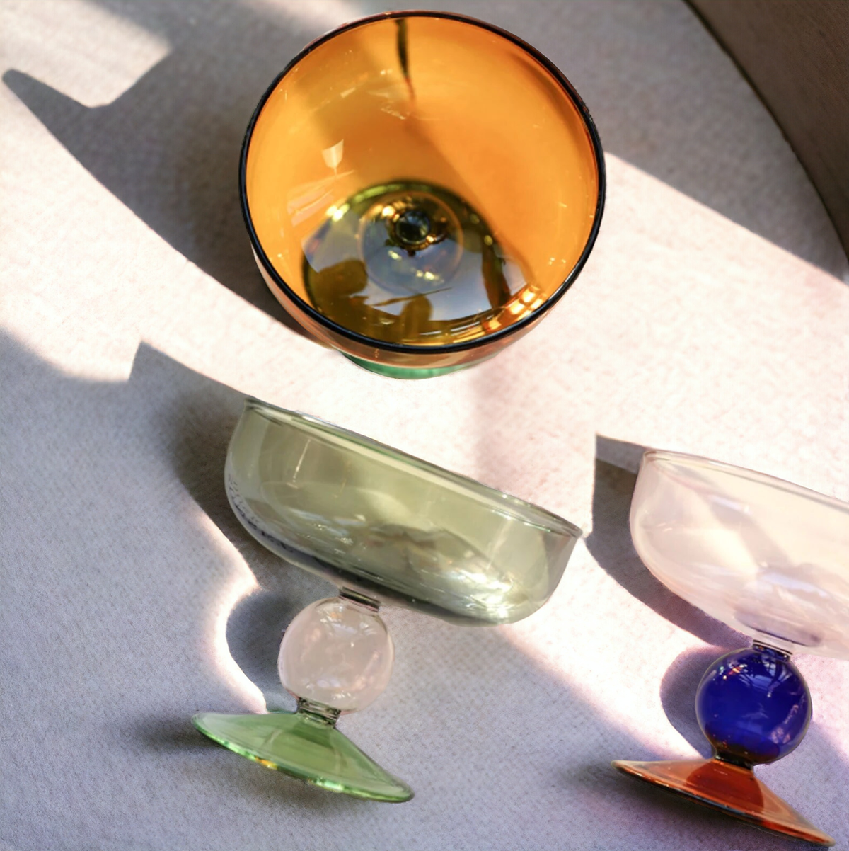 Colorful Two-Tone Glass Dessert Bowl, Smoke and Green