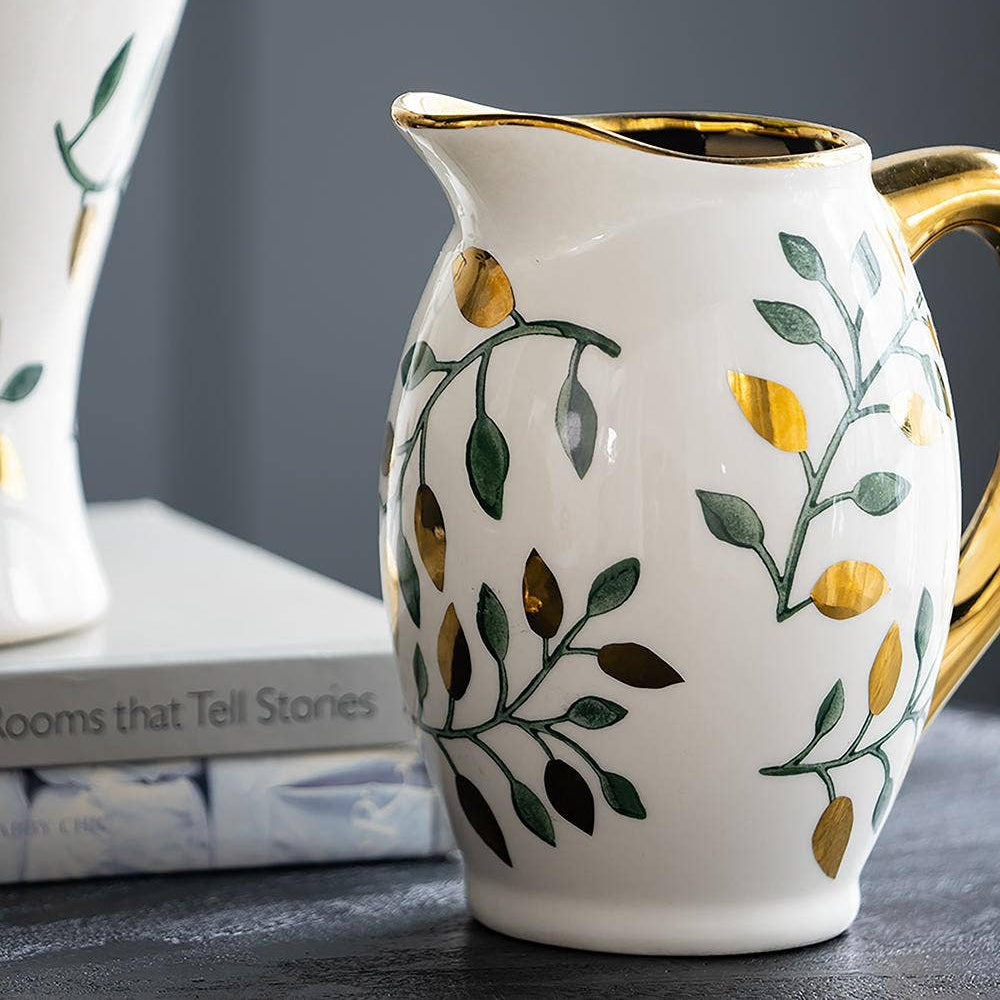 8x5.5x8.5" Luxe Leaf-Decorated Ceramic Pitcher
