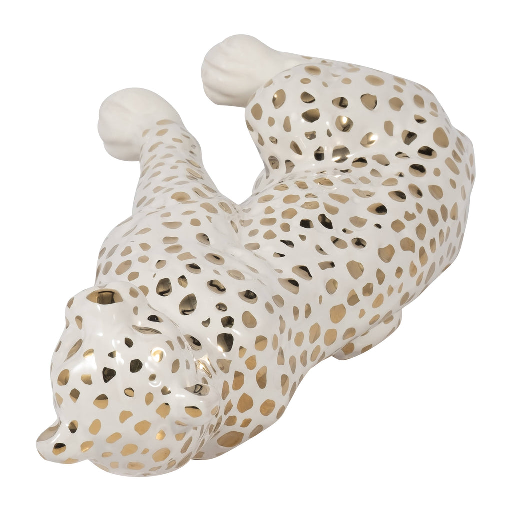 White and Gold Leopard Figurine, Sitting