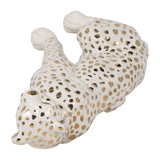 Decorative Figurine - White Ceramic Sitting Leopard,  11 in.