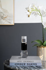 2x2x8" Crystal and Black Glass Geometric Taper Candle Holder