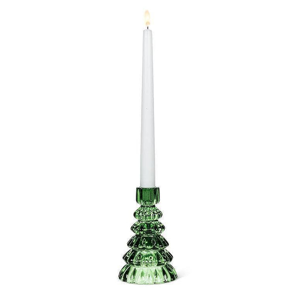 Green Glass Tree Taper Holder