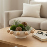 Decorative Bowl - White Wood/Metal Round Large Knobs, 13 in.