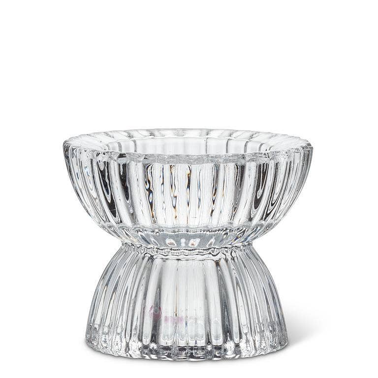 Clear Ridged Glass Candle Holder, Small