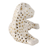 Figurine White/Gold Ceramic Leopard Lying Down, 10 in.