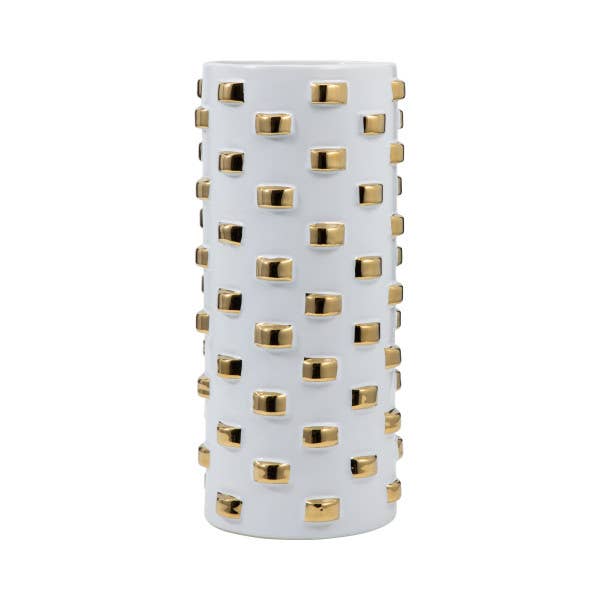 White and Gold Raised Dot Cylinder Vase