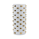 Decorative Vase - White/Gold Ceramic Raised Rectangular,15in
