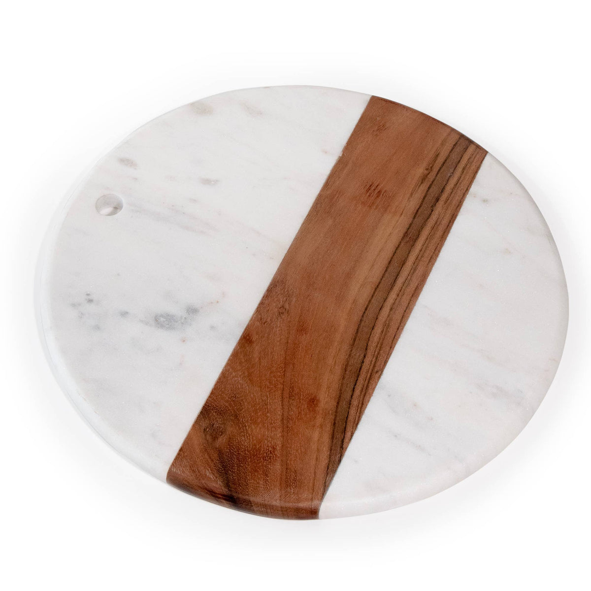 Round White Marble and Acacia Wood Charcuterie Board