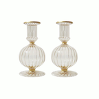 Callie Champagne Glass Candle Holder with Gold Trim, Set of 2