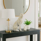 Decorative Figurine - White Ceramic Sitting Leopard,  11 in.