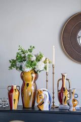 D7x17" Curved Ceramic Vase w/ Handles Abstract Multicolored