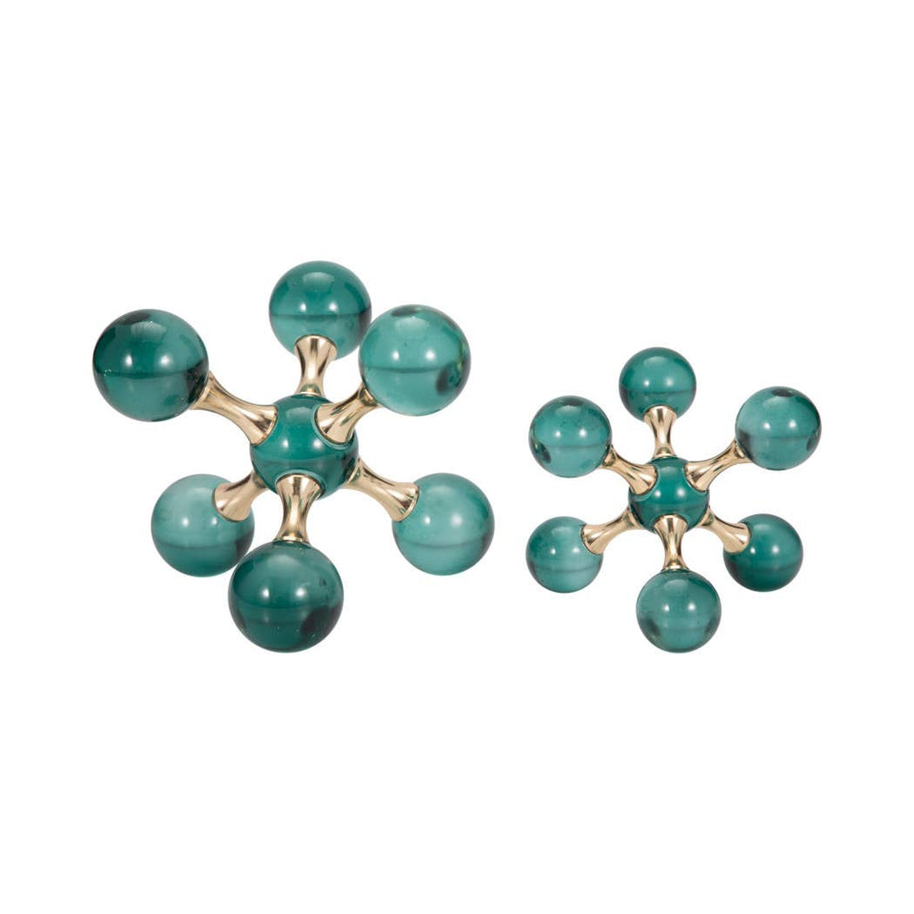 Green Crystal Jack Bookends, Set of 2