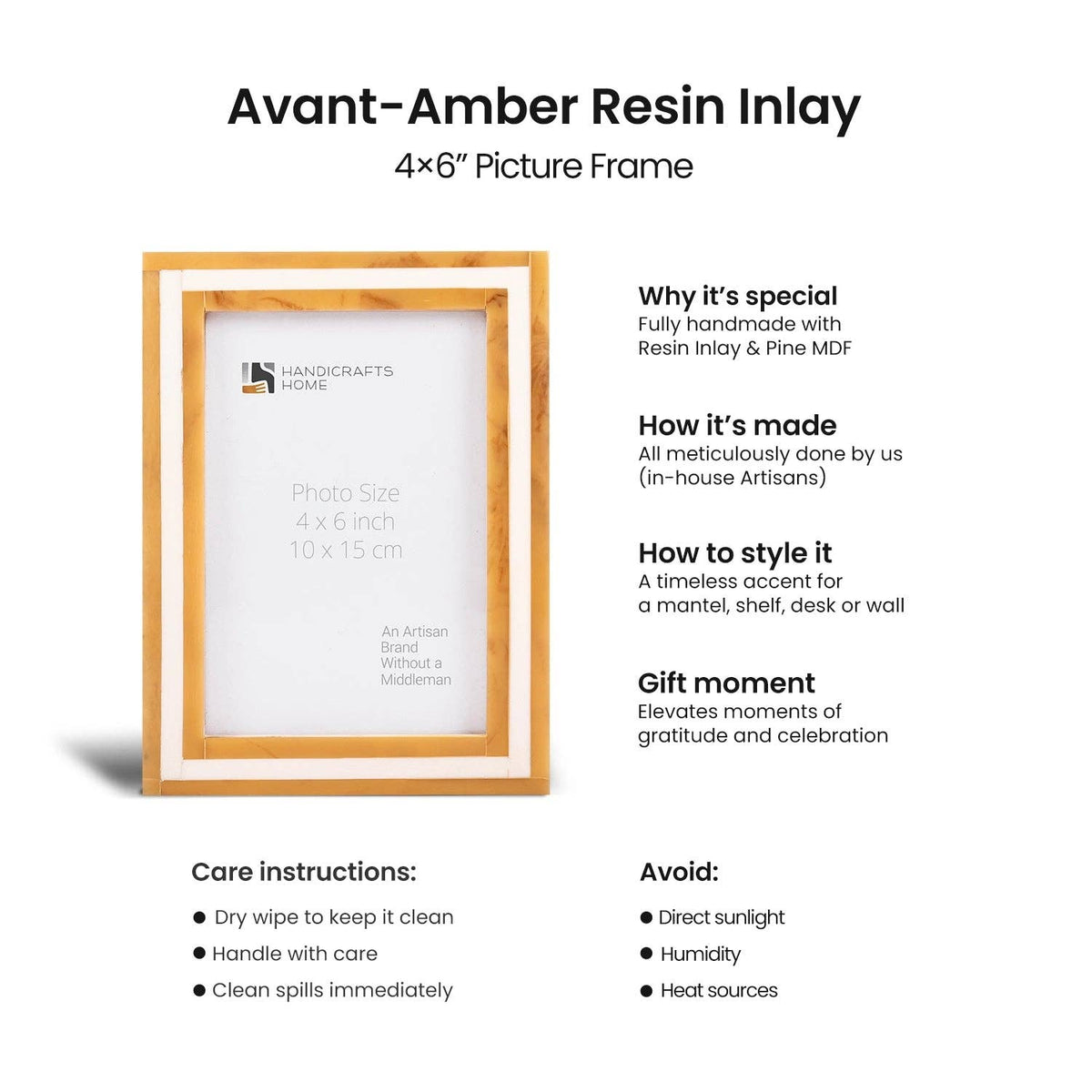 Amber and Black Resin Inlay Frame, 8x10