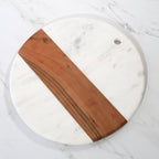 Round White Marble and Acacia Wood Charcuterie Board