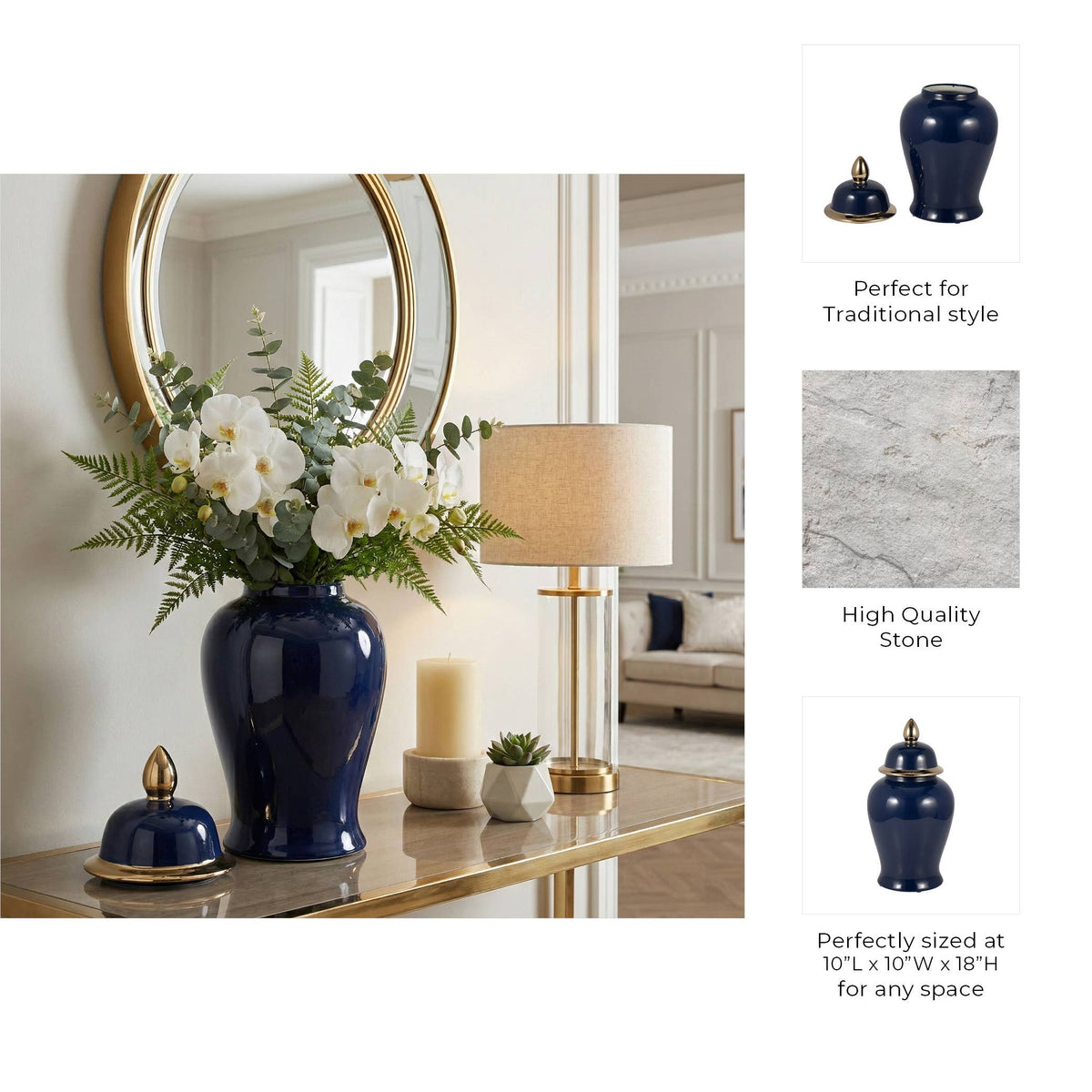 Navy and Gold Glossy Lidded Jar