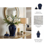 Decorative Jar - Navy/Gold Ceramic Glossy With Lid, 18 in.