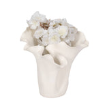 Decorative Vase - White Ceramic Handmade Ruffled Edge, 11 in