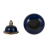 Decorative Jar - Navy/Gold Ceramic Glossy With Lid, 18 in.