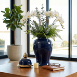 Decorative Jar - Navy/Gold Ceramic Glossy With Lid, 18 in.