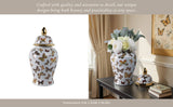 Decorative Jar- White/Gold Ceramic Tall Butterflies, 18 in.