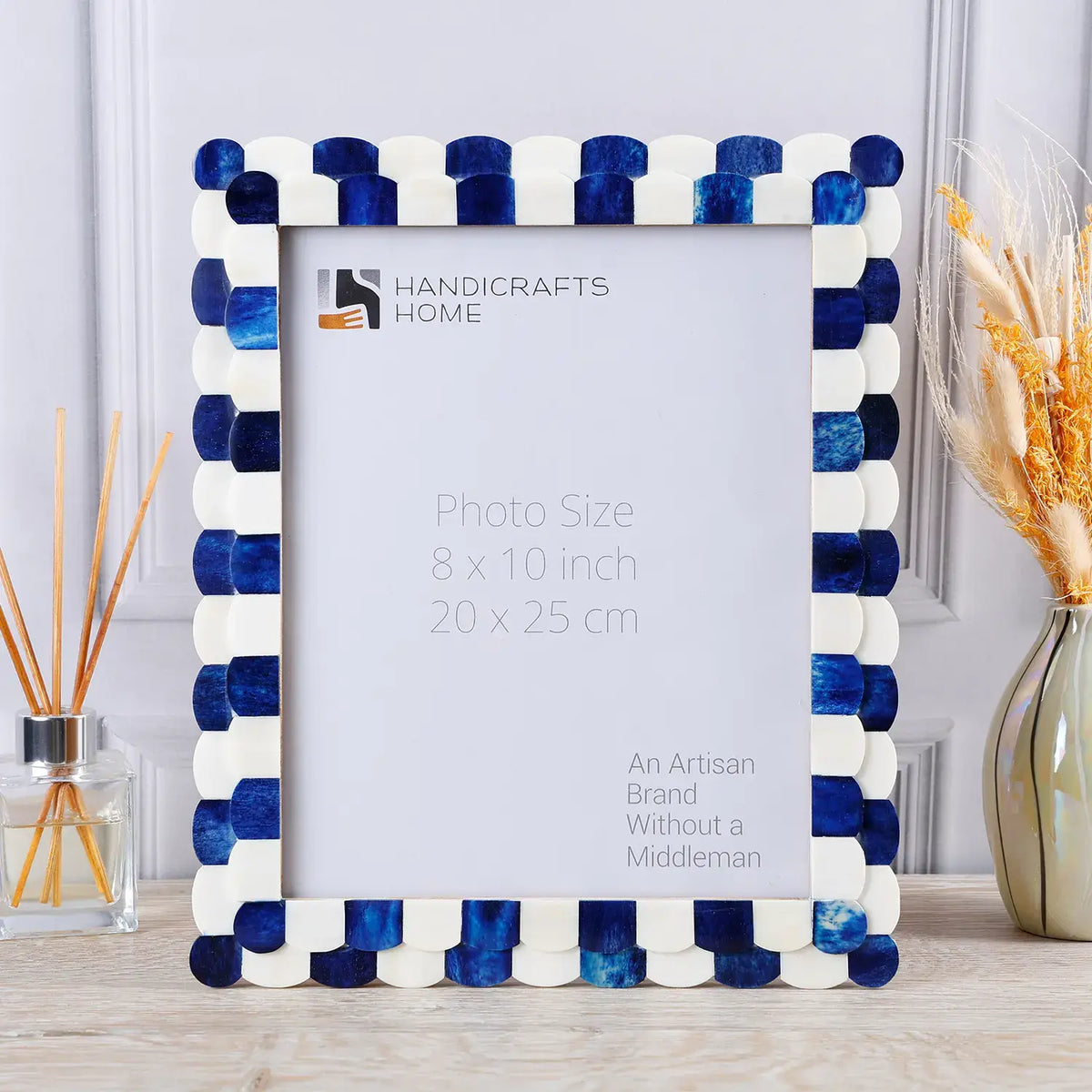 Scalloped Bone Inlay Frame, Brown and White, 5x7
