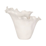 Decorative Vase - White Ceramic Handmade Ruffled Edge, 11 in