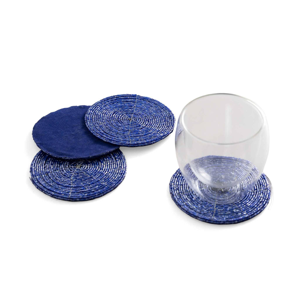 Blue Glass Bead Coaster, Set of 4