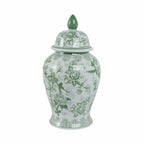Green Bird and Flower Tall Lidded Jar