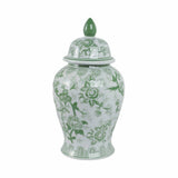 Decorative Jar - Green Ceramic Bird Flower Tall, 18 in.