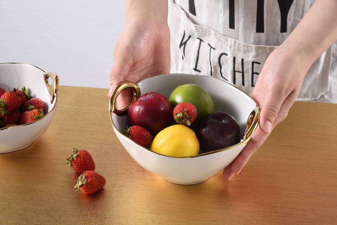 Golden Handles White Medium Bowl