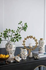 8x5.5x8.5" Luxe Leaf-Decorated Ceramic Pitcher