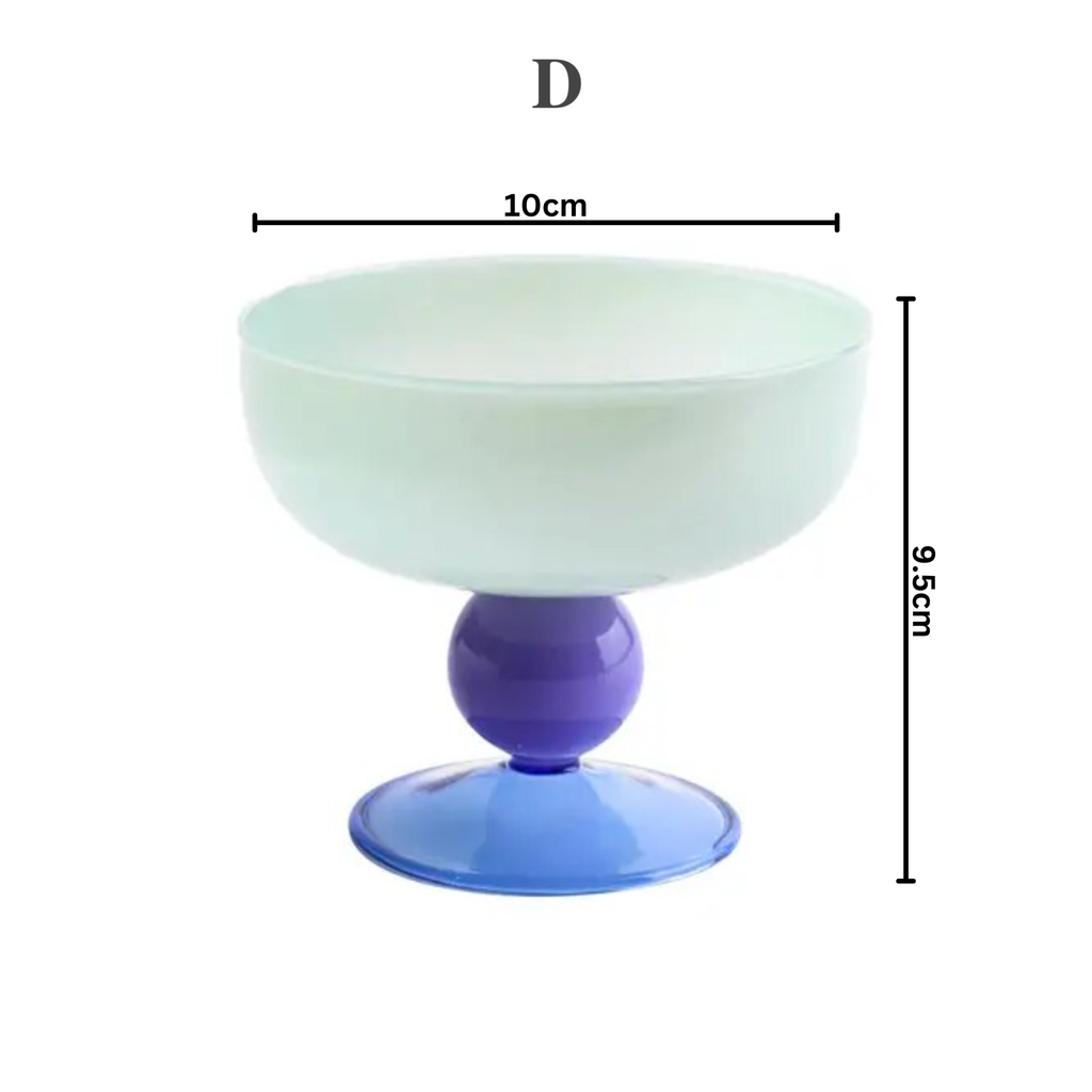 Colorful Two-Tone Glass Dessert Bowl, Amber and Teal