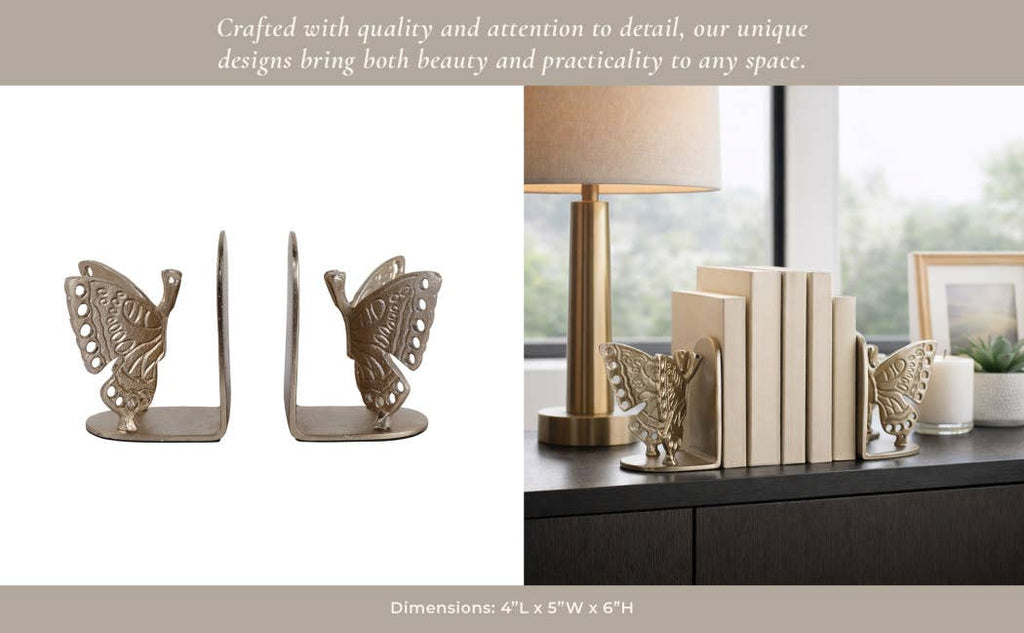 Gold Butterfly Bookends, Set of 2
