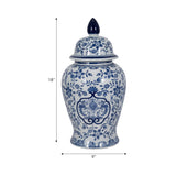 Decorative Jar - White/Blue Ceramic Chinoiserie Charm, 18 in