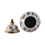 Decorative Jar- White/Gold Ceramic Tall Butterflies, 18 in.