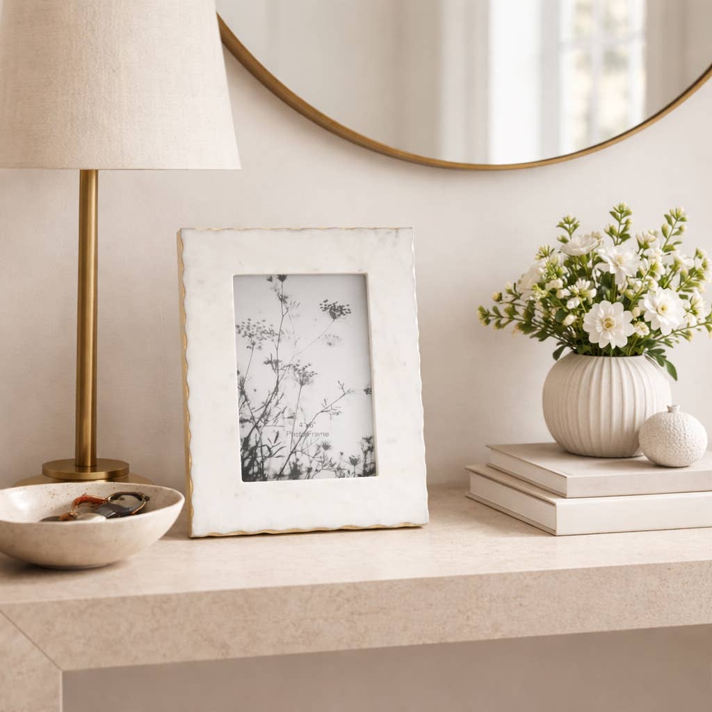 White Marble Jagged Edge Picture Frame, 4x6