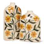 Yellow Floral Ceramic Flat Vase, Medium