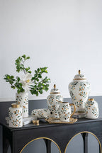 8x5.5x8.5" Luxe Leaf-Decorated Ceramic Pitcher