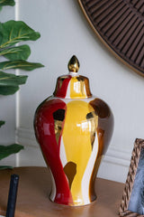 D7.5x14" Curved Ceramic Jar w/ Artistic Multicolored Finish