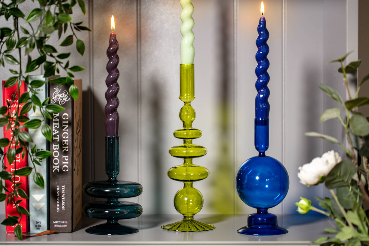 Pear Green Colored Glass Taper Holder