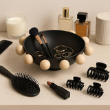 Decorative Bowl - Black Wood/Metal Round Large Knobs, 13 in.