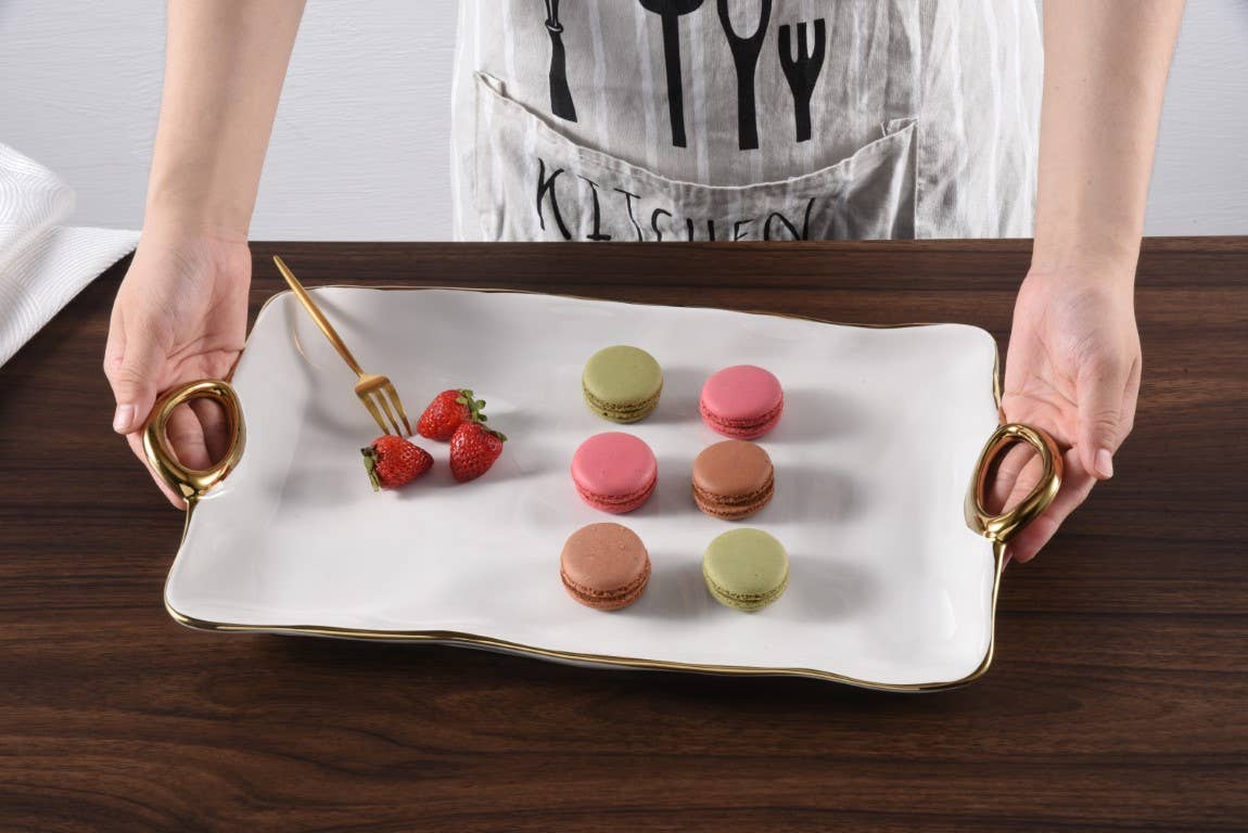Golden Handles White Large Platter