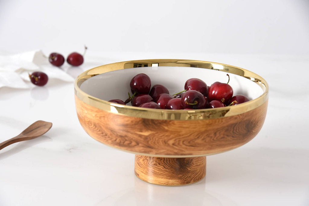 Madera Wood and Gold Medium Footed Bowl