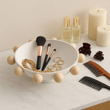 Decorative Bowl - White Wood/Metal Round Large Knobs, 13 in.