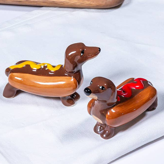 Dachshund Hot Dog Ceramic Salt & Pepper Shakers