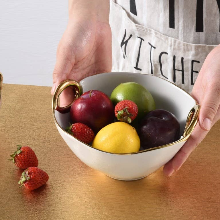 Golden Handles White Medium Bowl